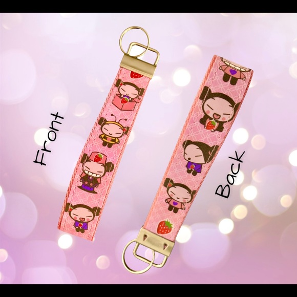 Cute strawberry theme Pucca wristlet, key fob - Picture 3 of 9